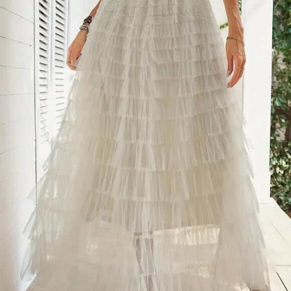 NEW! BOHO Tulle LAYERED MAXI SKIRT SZ L - Picture 4 of 6